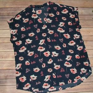 Pleione Blouse Blue Floral Cuffed Short Sleeve XXL